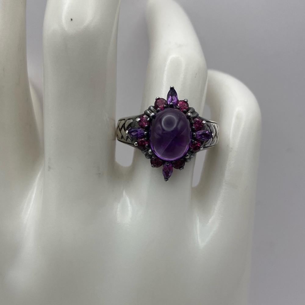 Suarti Sterling Silver Purple Amethyst Cabochon Pink Tourmaline Ring Size 8 - Picture 9 of 15